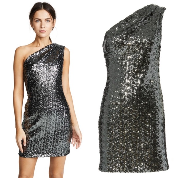 HANEY Valentina One Shoulder Sequin Dress in Gunmetal Grey Size 8 - Picture 4 of 12